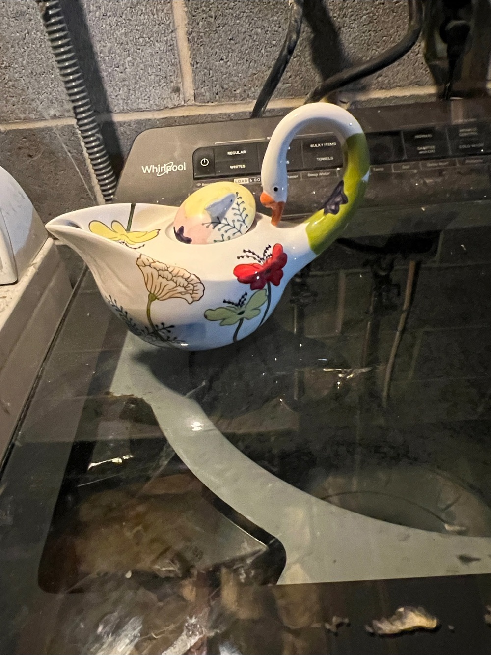 Vintage Hand-Painted Ceramic Swan Creamer with Floral Motif